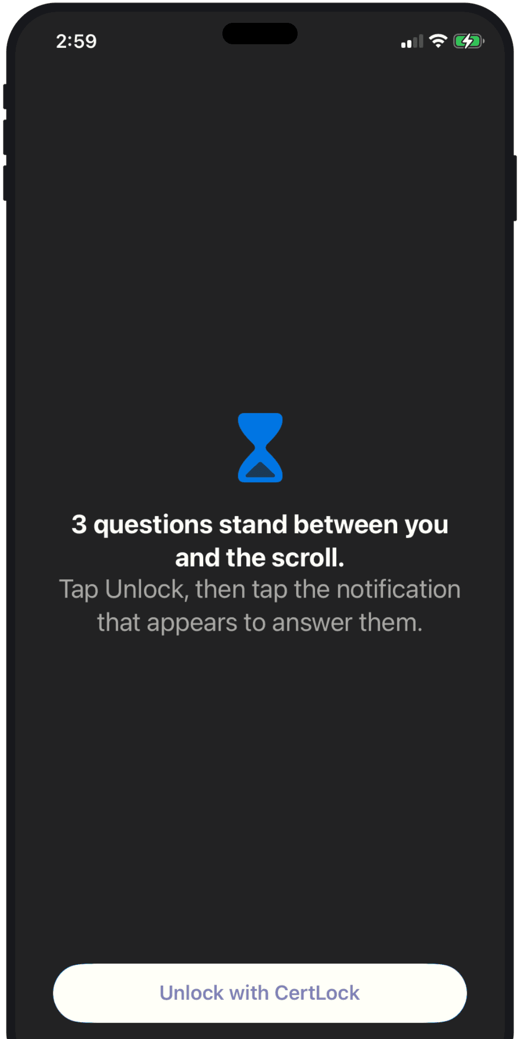 CertLock shield screen blocking a distracting app